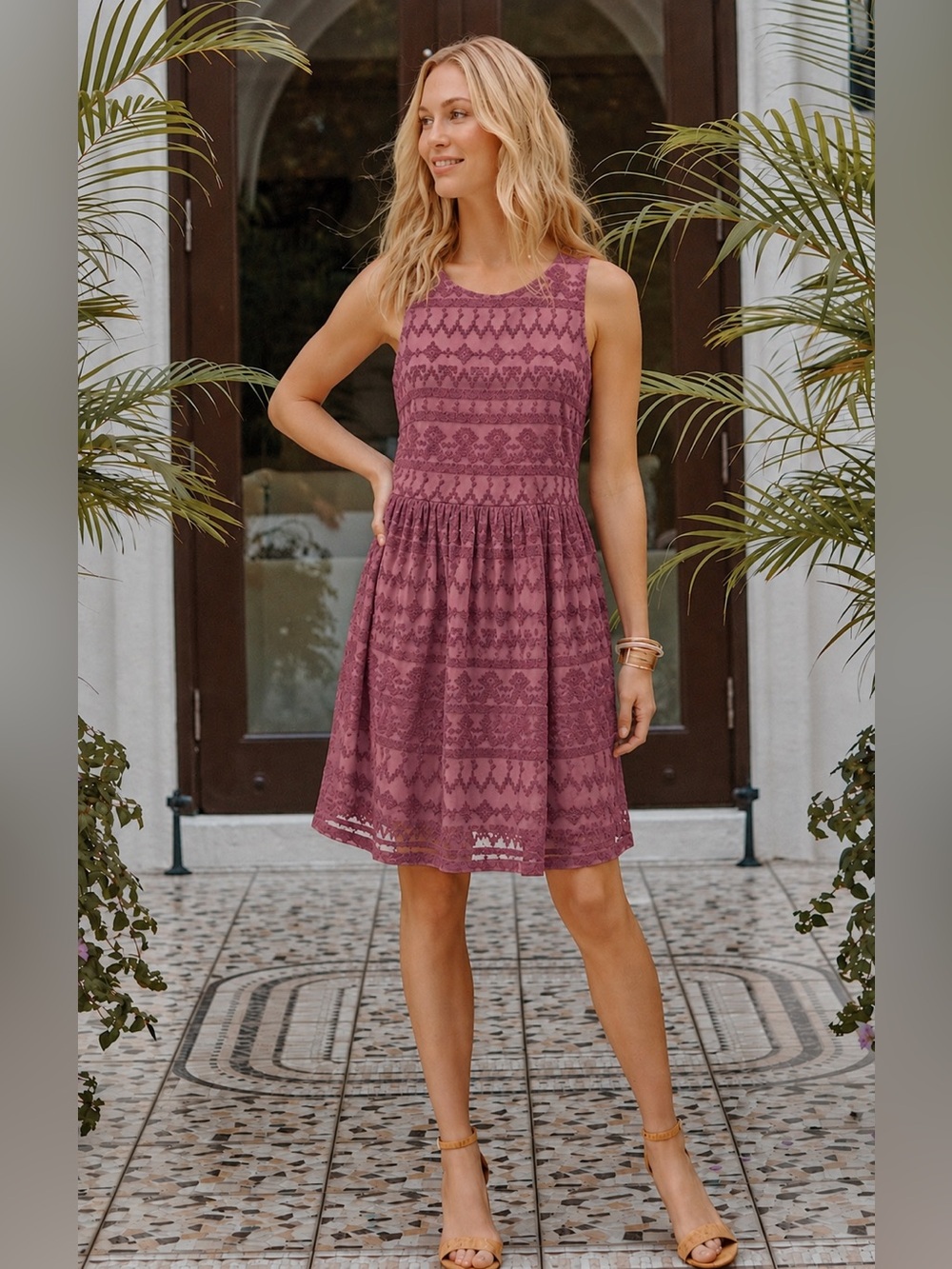 SUNDANCE In A Heartbeat Embroidered Lace Dress dusty pink Size 12